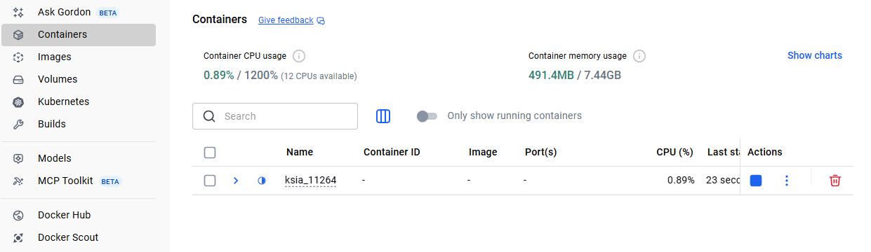 Вкладка «Containers»